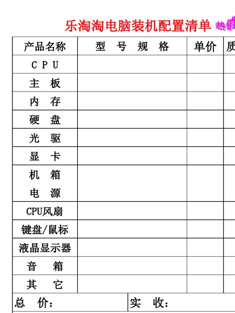 装机配置清单,月度推荐攒机配置单