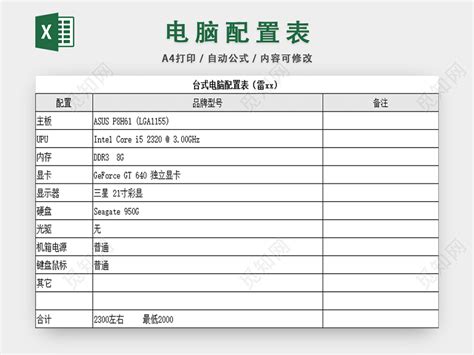 电脑配置清单表图片,i7组装电脑配置清单